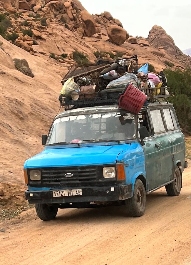 Vehicles with their cargo like this are a common sight in Morocco.