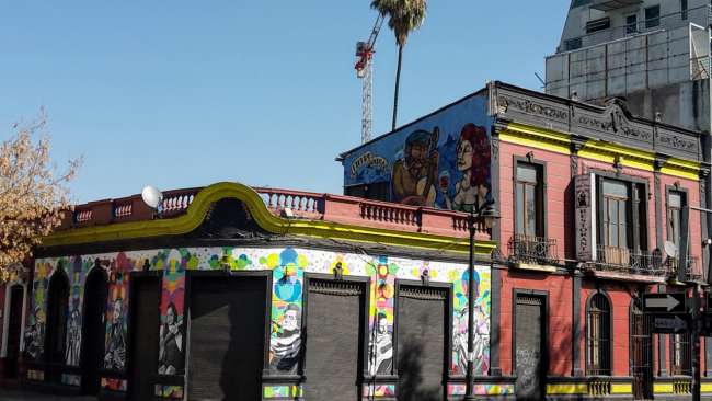 One of many colorful facades