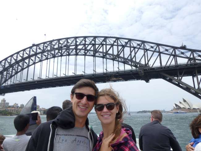 Photo on the ferry with the Harbour Bridge and Opera House