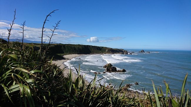 View of the empty beach at Cape Foulwind