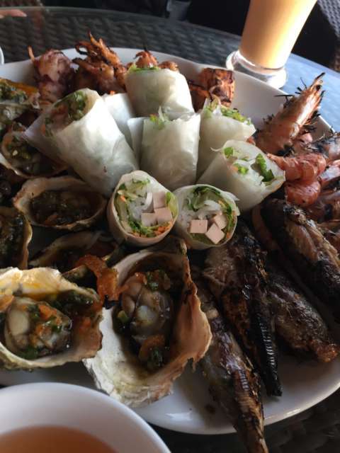 The full load of fish - shrimp, oysters, sardines, calamari 