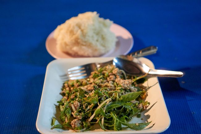 Schweinefleisch-Salat und Sticky Rice