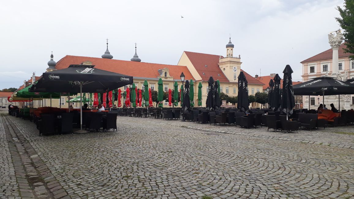 Die wegen Regen geschlossene Altstadt von Osijek.