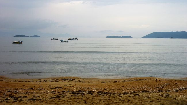 Peaceful beach with islands off the coast of Paraty