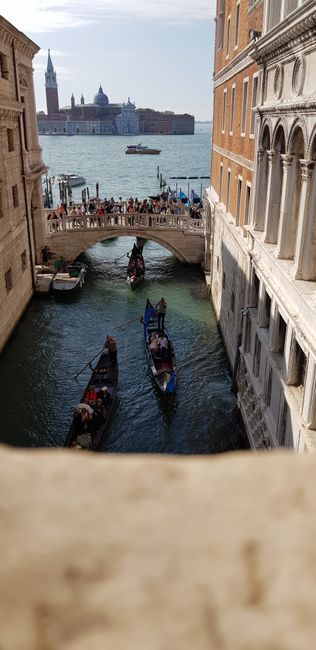 Venice view from inside the Bridge of Sighs