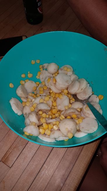 Improvised dinner from leftovers. (canned potatoes and corn). Then we went out in the city and slept in the hostel.