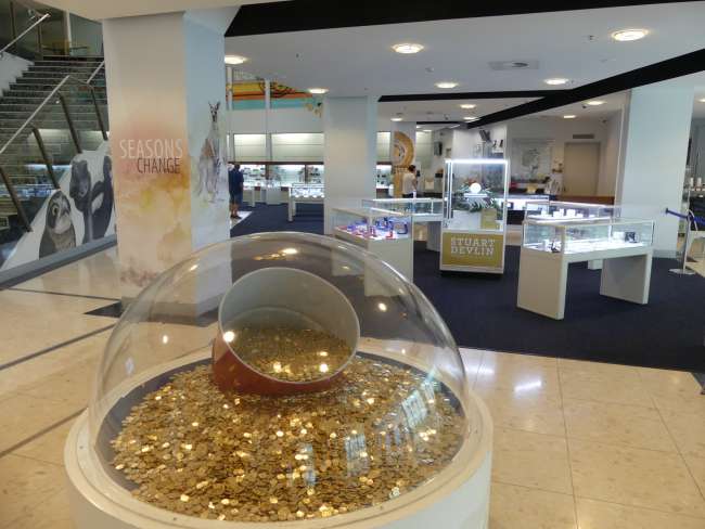 Shiny coin bowl with the shop in the background