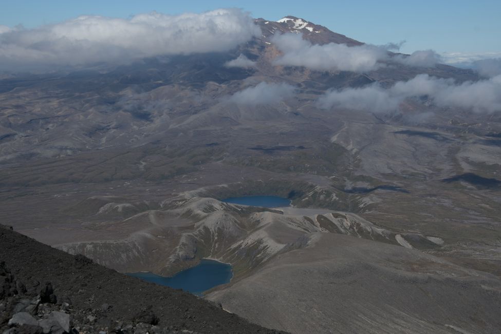 Tongariro Crossing: View from Mt.Ngauruhoe over South Crater, Red Crater and Blue Lake