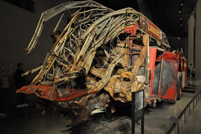 ... flattened firefighting trains become sobering exhibits