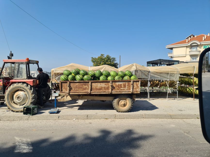 Es war gerade Melonenzeit. Überall standen Bauern mit Ohren Traktoren direkt vom Anhänger Melonen für 10Cent das kg verkauften.