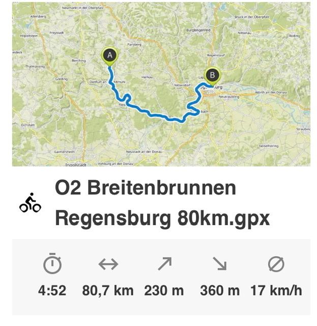 2 Tag von Breitenbrunn nach Regensburg 80 km 160 Km (1913km)