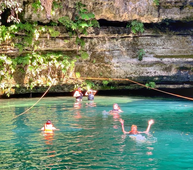 Emerald green water of the cenote