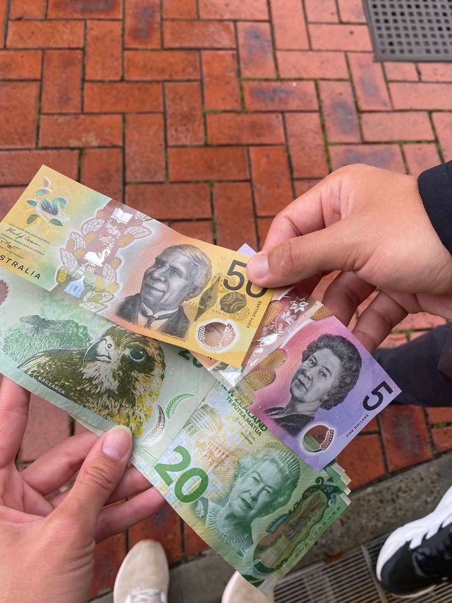 Top: Australian dollars and bottom: New Zealand dollars