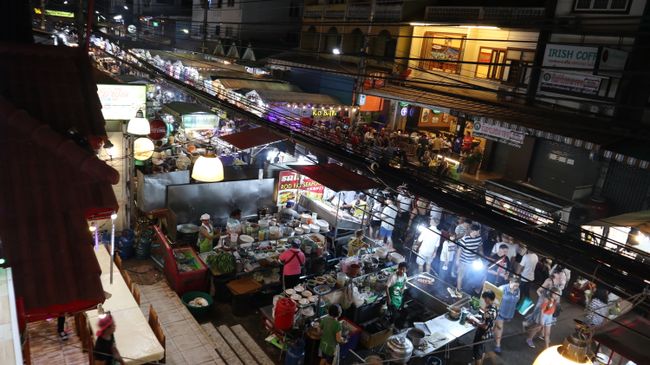 The night market and the kitchen of our restaurant from above.