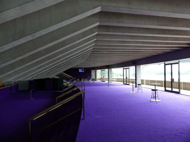 Foyer with purple carpets
