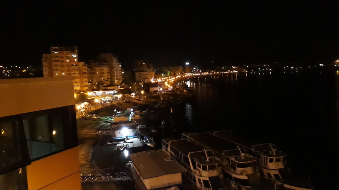 Tulcea's harbor at night.
