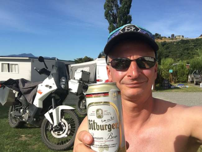 Final beer - last evening on the South Island in sunshine and German cheap beer