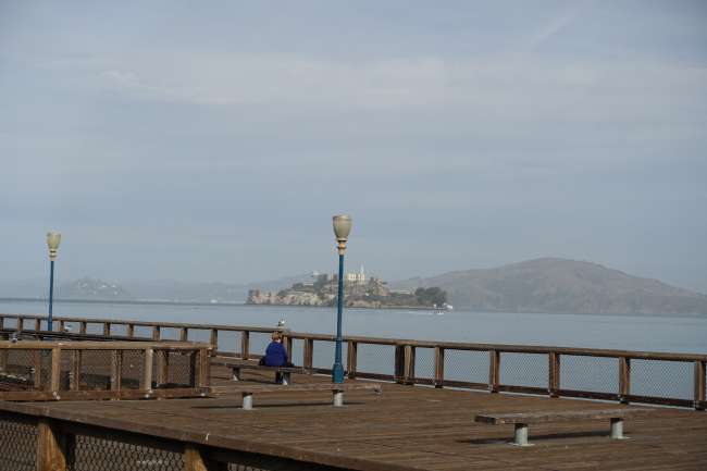 Sicht auf Alcatraz von Fishermans Wharf