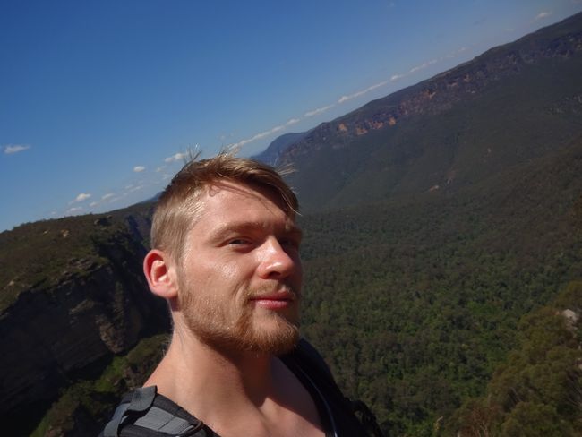 Selfie mit Blick über die nördlichen Blue Mountains