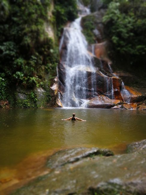 Swimming in the waterfall 