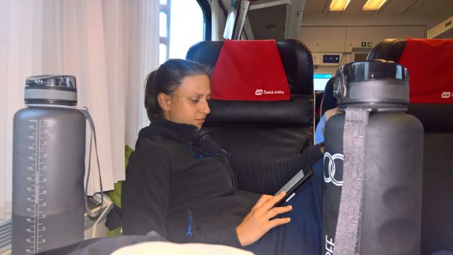 Steffi beim Lesen im Zug