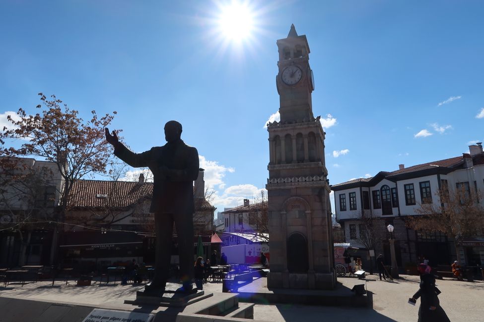 Another clock tower, and a statue of Mehmet Akif Ersoy, a Turkish poet