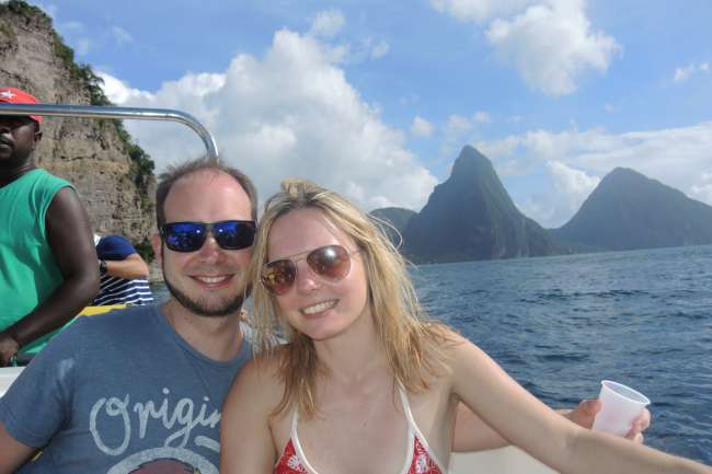 Two cool socks in front of the Pitons.