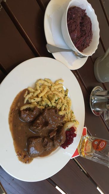 My meal in Villach. Delicious, unfortunately caraway in the red cabbage. 