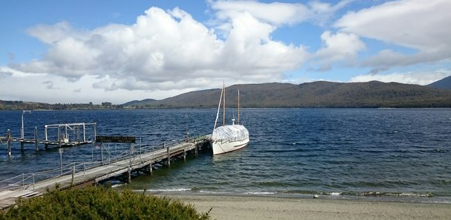 Lake Te Anau. Today there was a strong cold wind.