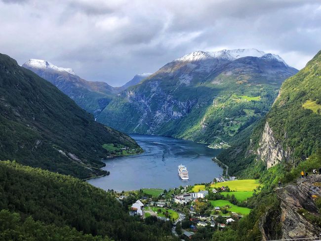 Snow in the Geiranger Fjord