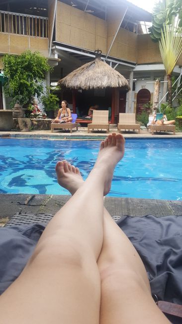 Relaxing by the pool