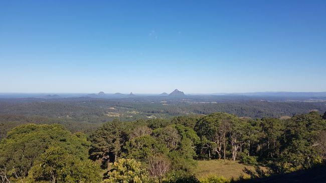 View of the Glasshouse Mountains from 'King Ludwigs German Restaurant'
