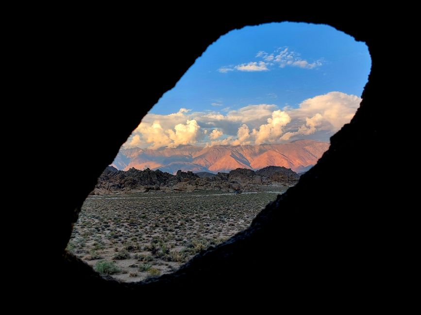 Pretty rock window with view of the Sierra Nevada