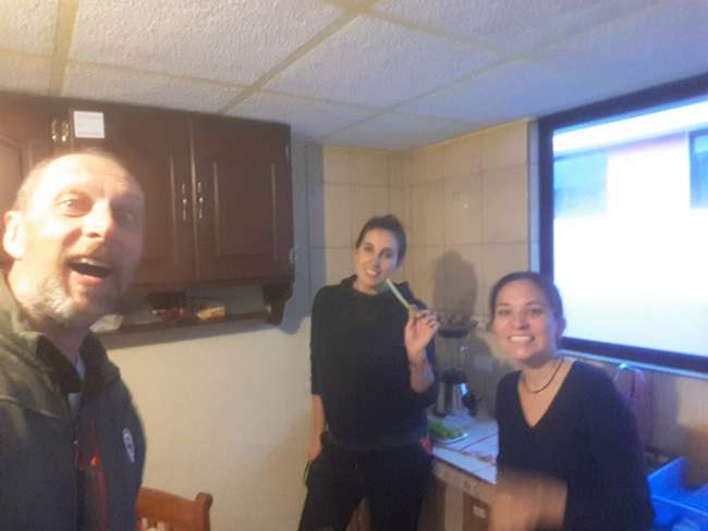 The shared apartment of Fundacion - from left to right: Diana, Laura, and me / The photo quality leaves a lot to be desired, the lighting conditions when we cook are no longer the best.