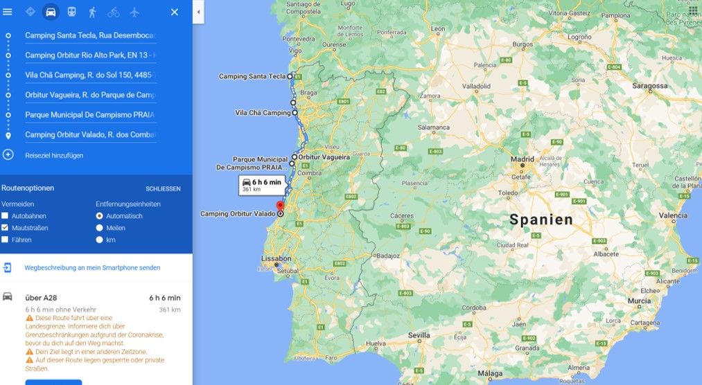 Portugal-Route bis nach „Nazaré“ 