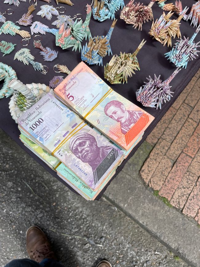 Venezuelan (real) banknotes on the market in Bogotá