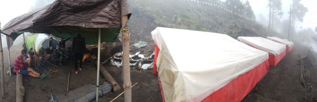 Base camp with permanently installed tents