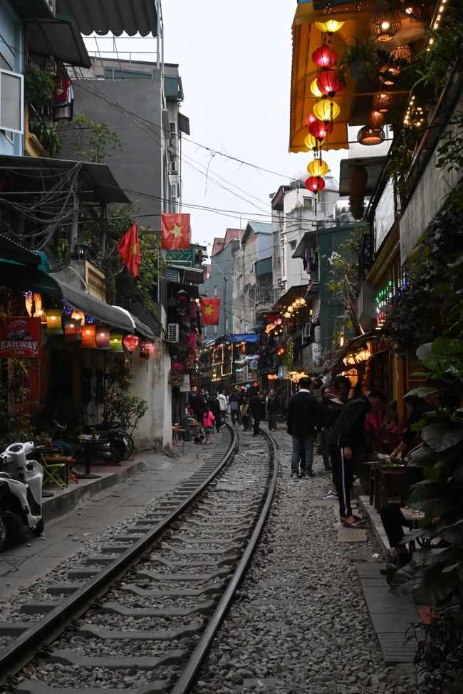Hanoi Train Street with cafés
