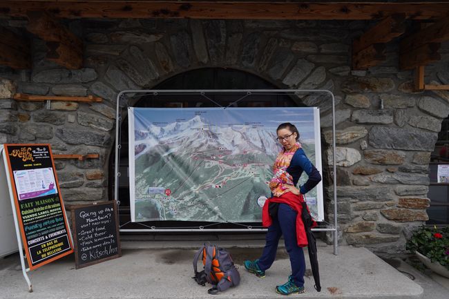 Janina posing in front of the Mont Blanc map