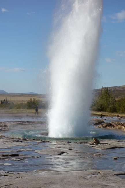 ...and shoots a column of water and steam about 20 m into the air