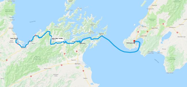 von Ruby Bay bis Picton, ab dort mit der Fähre nach Wellington