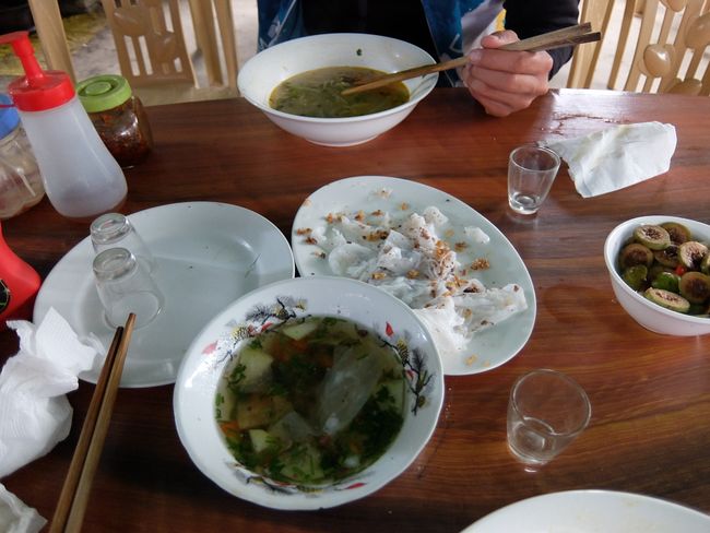 Our breakfast - noodle soup and something new (the white one in the middle) very delicious!!