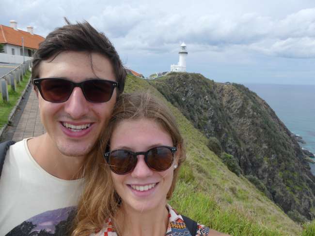 The two of us in front of the lighthouse in Byron Bay