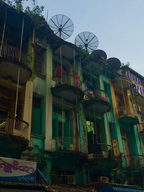 Quirky architecture of the old town in Yangon