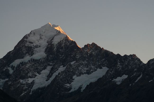 Mount Cook im Morgenlicht der aufgehenden Sonne