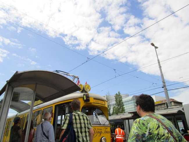 A yellow tram