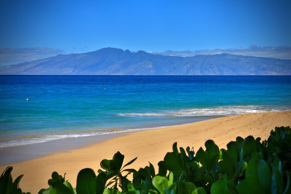 am Strand mit Blick auf Molokai