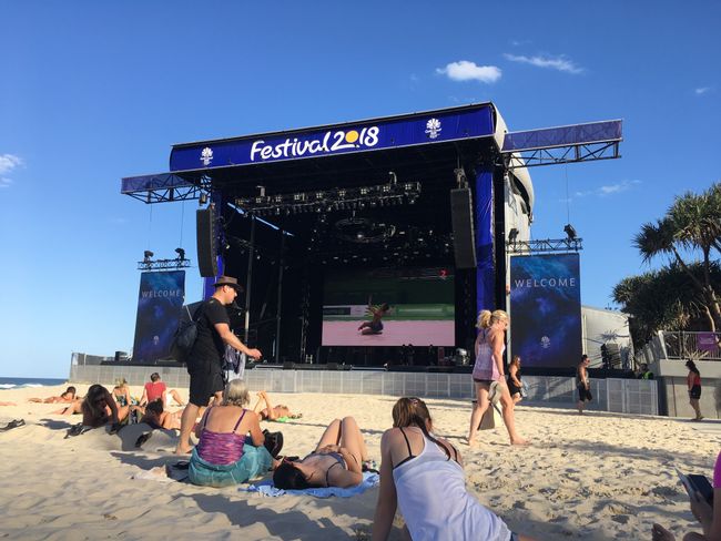 Screen on the beach to watch the games 