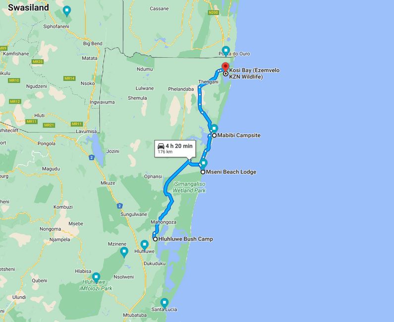 Our route through the iSimangaliso Wetlandpark
