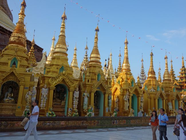 Definitely not beautiful: the buildings on the terrace around the Shwedagon